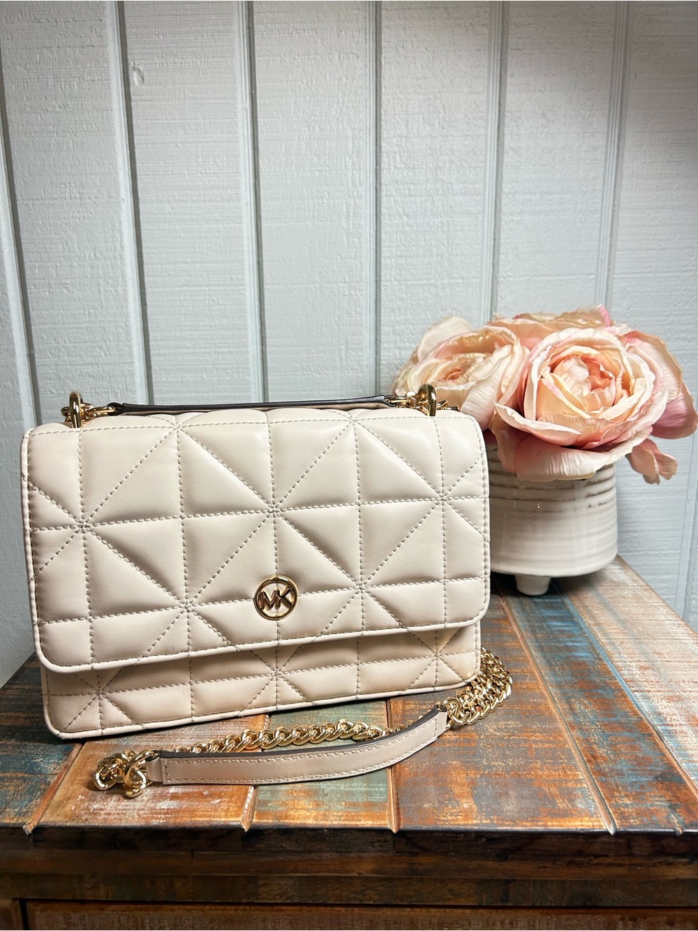 Michael Kors Cream Quilted Crossbody Bag